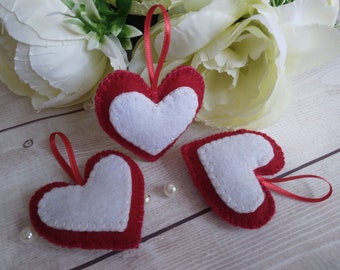 Traditional Felted heart ornaments, Christmas ornaments, Valentine's Day ornament, Ornament for a tree,  wool heart ornament