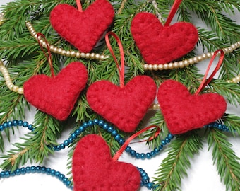 Valentines Day hearts, Valentines Day ornaments, Valentines day decor, Wool heart ornaments, Felted Christmas ornaments
