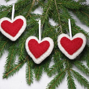 Traditional felted heart ornaments, Valentines Day heart ornaments, Christmas heart ornament, hanging wool ornaments