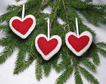 Traditional Valentines Day ornaments, Valentines Day hanging hearts, Christmas heart ornament, red and white heart ornaments