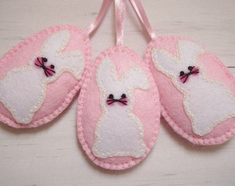 Felt Easter ornaments, Easter egg tree ornaments, Easter ornaments with bunny,  Pink Eggs with bunnies