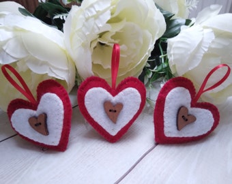 Ornement de la Saint-Valentin, décoration de la Saint-Valentin, ornement pour un arbre, ornement de coeur en feutre traditionnel, ornement de coeur en laine