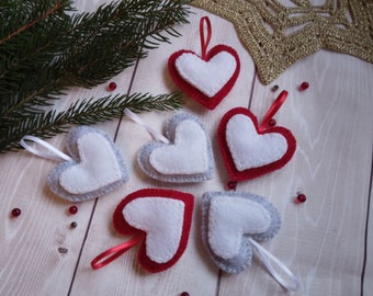 Traditional felted heart ornament, Christmas ornaments, Ornaments for a Christmas tree, felt heart ornaments, , wool heart ornament
