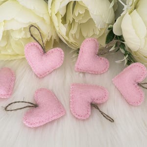 Pink stuffed heart ornaments, Primitive felted heart ornaments, rustic felt Valentine&#39;s Day ornaments,  Valentines Day hanging heart