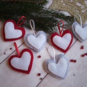 Christmas ornaments, Ornaments for a Christmas tree, felt heart ornaments, Traditional felted heart ornament, wool heart ornament