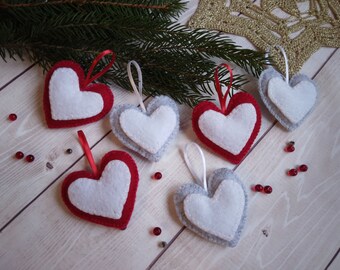 Christmas ornaments, Ornaments for a Christmas tree, felt heart ornaments, Traditional felted heart ornament, wool heart ornament