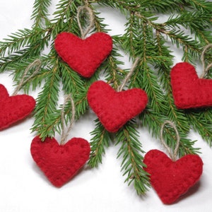Primitive felted heart ornaments, rustic felt Christmas ornaments,  Valentines Day hearts, Little farmhouse  decor, hanging cottagecore,