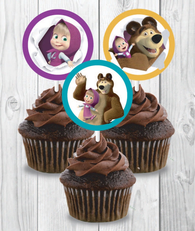Masha and the Bear Cupcake Toppers Printable Instant | Etsy