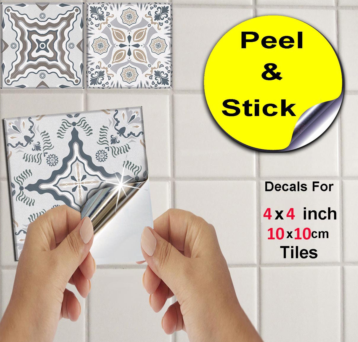 4x4 Wall Tile Stickers, Self Adhesive, SOLID / THICK, Stick on