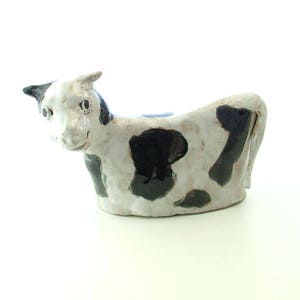 Black & White Stoneware Cow Ornament - Cow Sculpture - Clay Animals - Farm Animals