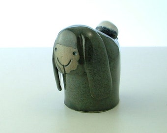 Handmade stoneware grey Lop Eared Bunny Ornament