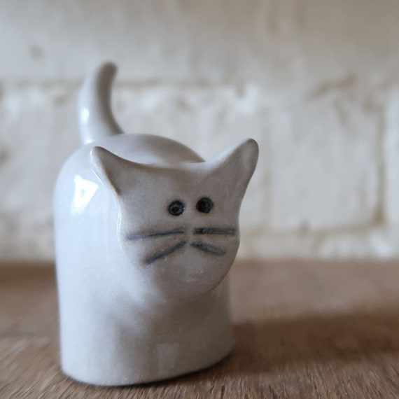 Animaux En Argile De Gres Chat Blanc Ornement Sculpture Chat Etsy