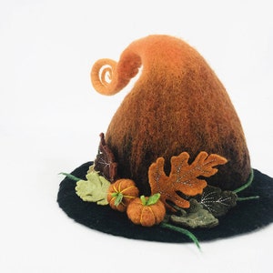 Handmade felt wood pumpkin hat wool hat felt hat Hand Made Felt Witch Hat image 1