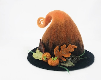 Handmade felt wood pumpkin hat wool hat felt hat Hand Made Felt Witch Hat