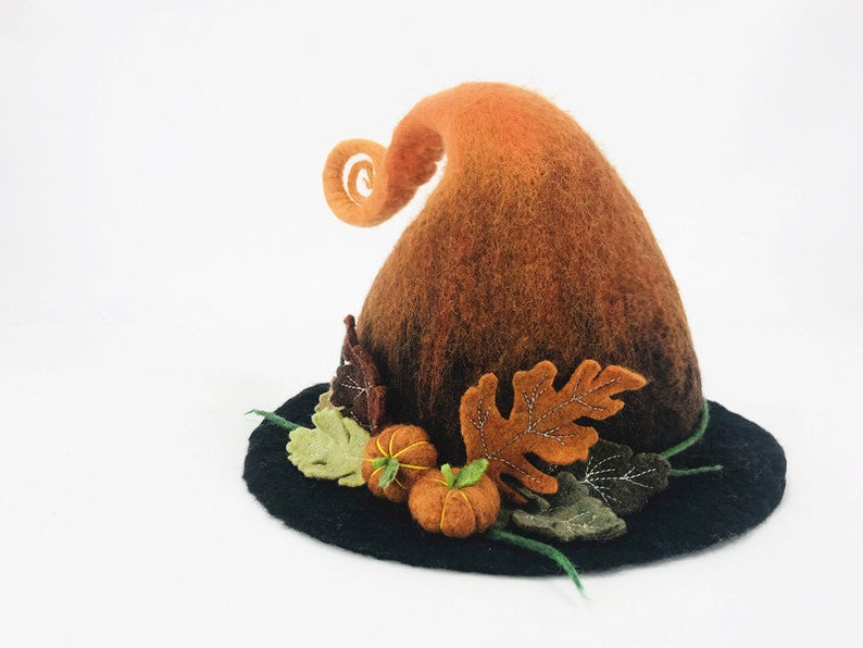 Handmade felt wood pumpkin hat wool hat felt hat Hand Made Felt Witch Hat image 1