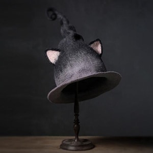 Hand Made Felt Witch Hat Handmade woolen felt pointed hat cat ear wizard hat adult wool hat