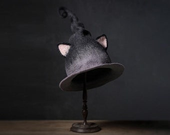 Hand Made Felt Witch Hat Handmade woolen felt pointed hat cat ear wizard hat adult wool hat