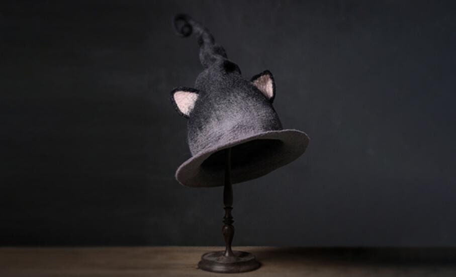 Hand Made Felt Witch Hat Handmade woolen felt pointed hat cat ear wizard hat adult wool hat