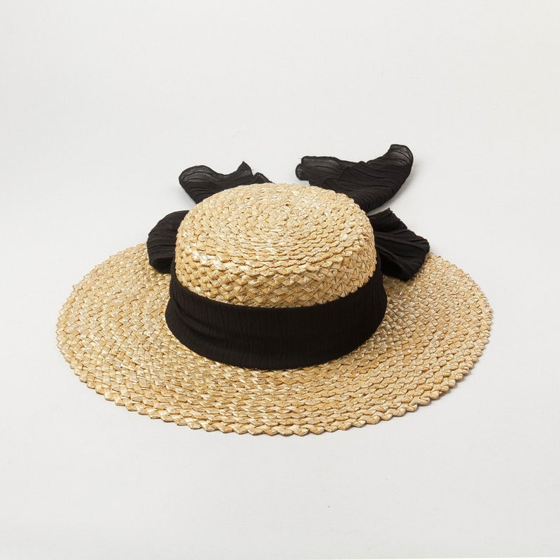 Patterned Woven Straw Hat With Flat Top Outdoor Travel Etsy