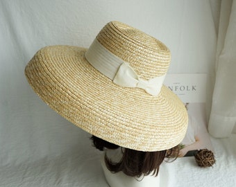 French vintage Hepburn elegant straw brim bell type basin hat shade straw hat