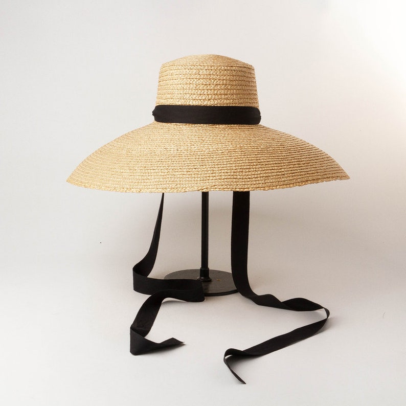 Flattopped Large Curved Brim Hat With Binding Band Hand Woven Etsy