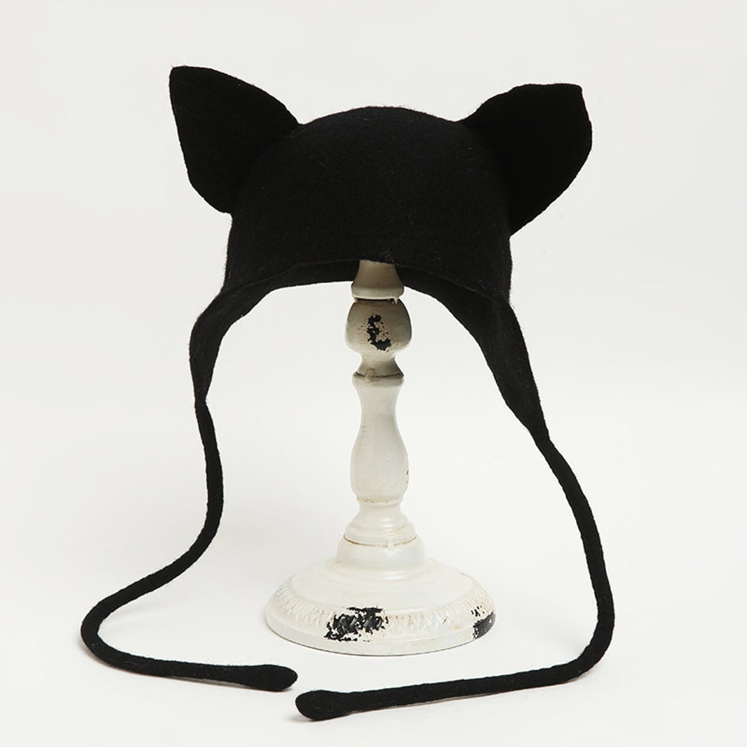 Hand Made Wet Felt Black Cat Ear Hat Autumn/winter Warm Hat Handmade Felt Hat Etsy