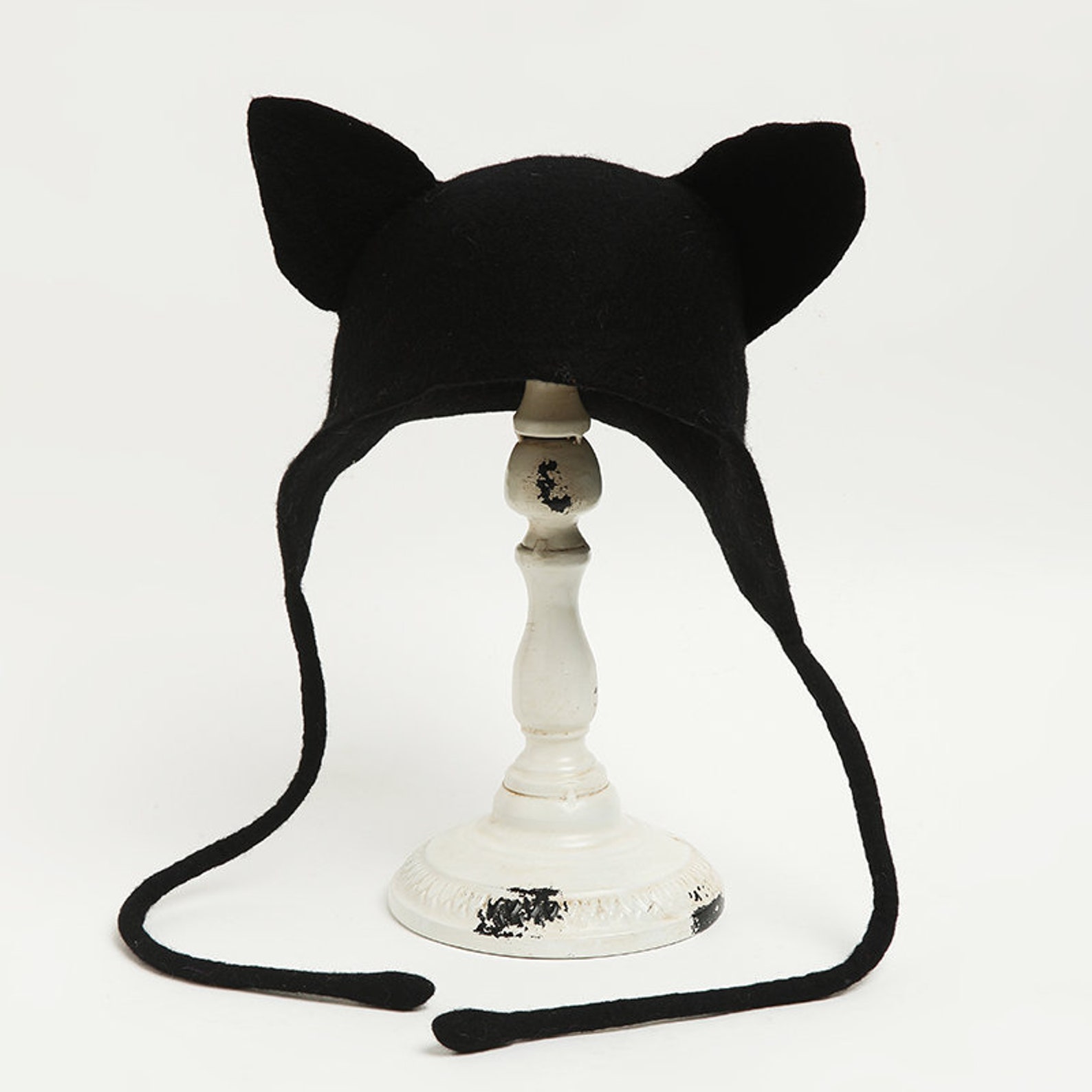 Hand Made Wet Felt Black Cat Ear Hat Autumn/winter Warm Hat Etsy