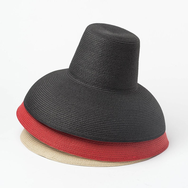 Retro high top hat with large eaves papyri hat stage show concave shape sun shade sun protection beach straw hat