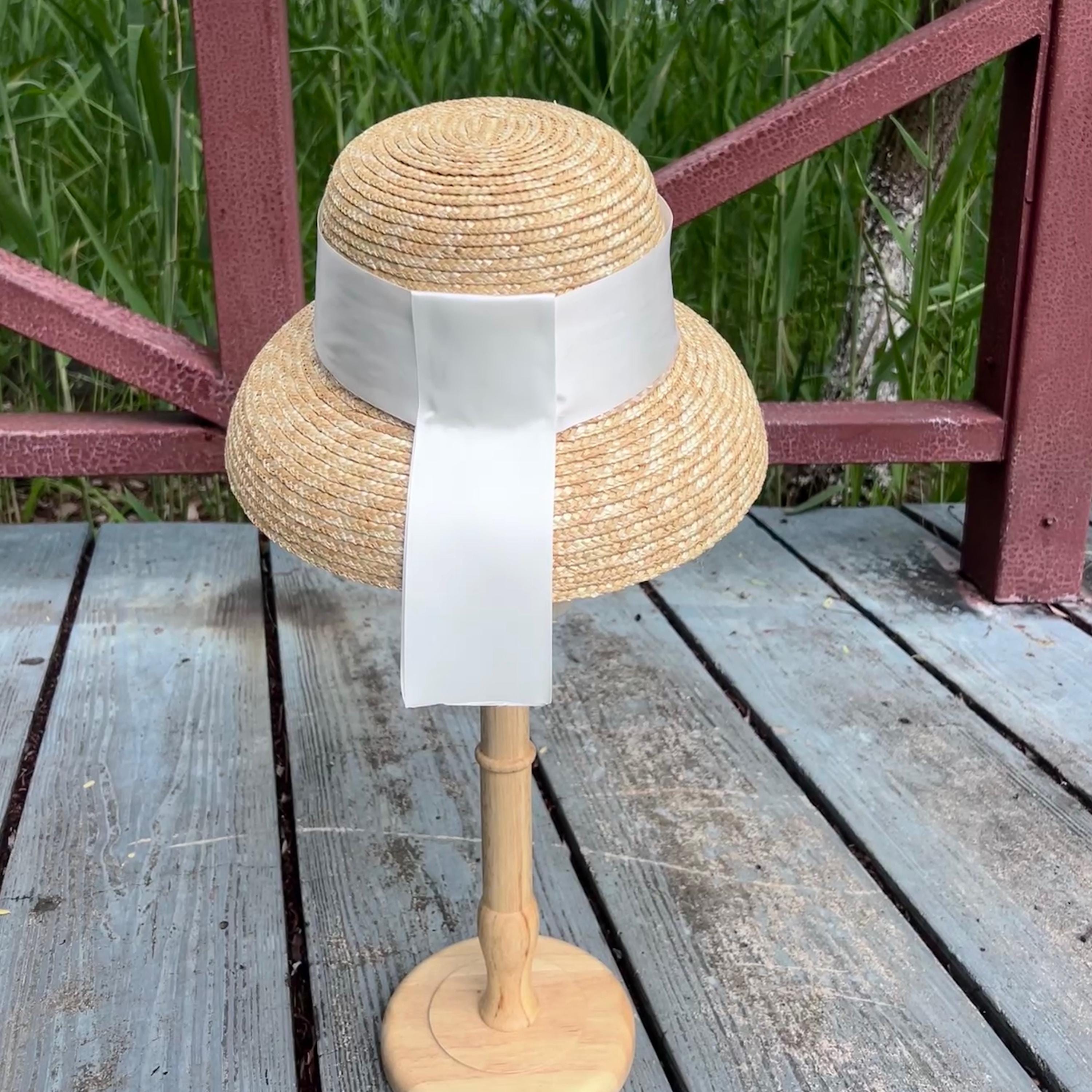 Womens Hepburn Wind‎ Straw Sun Hat Tan Cream Grosgrain Ribbon Bow Resort Beach 6314983-81222847-01282026-  main image 3