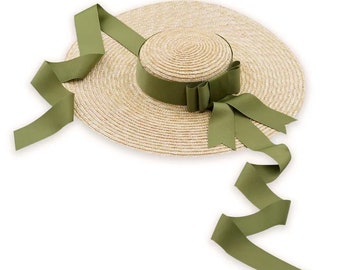 Show flat top eaves straw shade sun protection straw hat olive green straw hat.