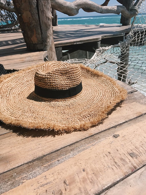 Extra Wide Brim Crocheted Straw Packable Travel Hat Beach Hat, Straw Hat, sunhat.