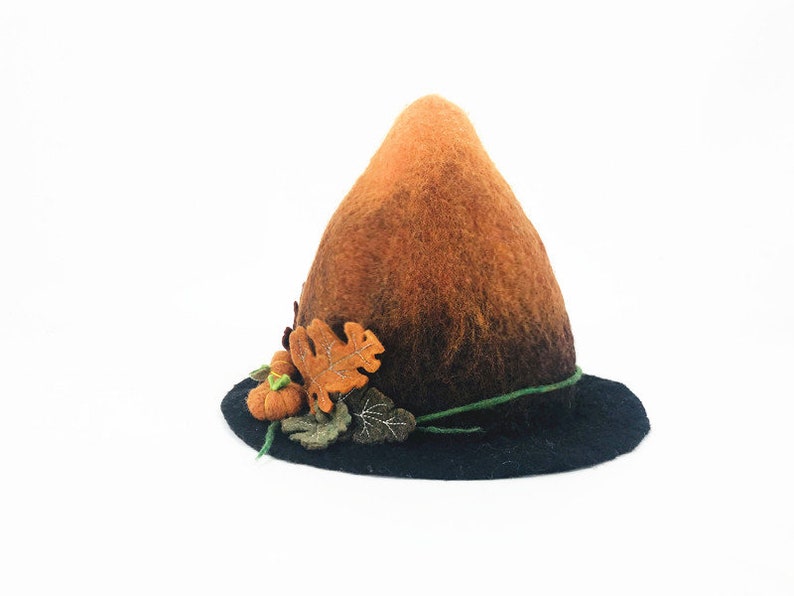 Handmade felt wood pumpkin hat wool hat felt hat Hand Made Felt Witch Hat image 4