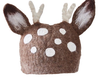 Hand-made woollen felt made from buckhorn ear hat  Antler ear cap handmade felt hat