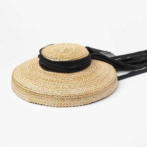 Retro plain top chiffon ribbon with wavy weave straw hat catwalk style sun hat image 6