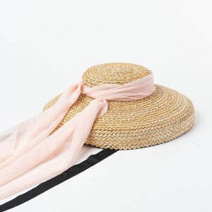 Retro plain top chiffon ribbon with wavy weave straw hat catwalk style sun hat image 8