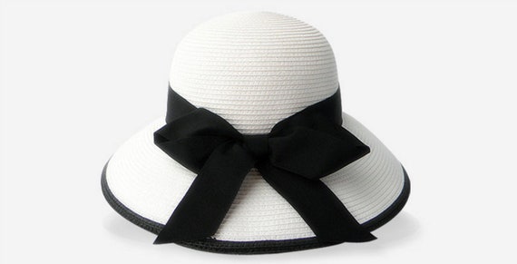 Black and White Bowknot Shading Straw Hat Elegant British Summer Beach Hat  Folding Sun Visor Hat. -  Canada