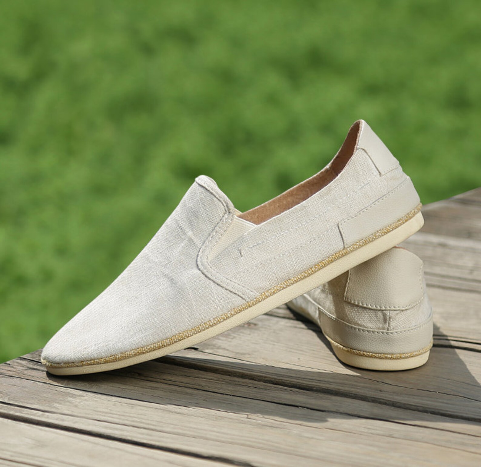 Handmade linen straw shoes for men with a pair of lazy Etsy