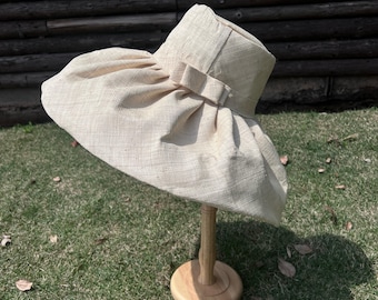 Raffia fabric bow large brim hat catwalk fashion party straw ha