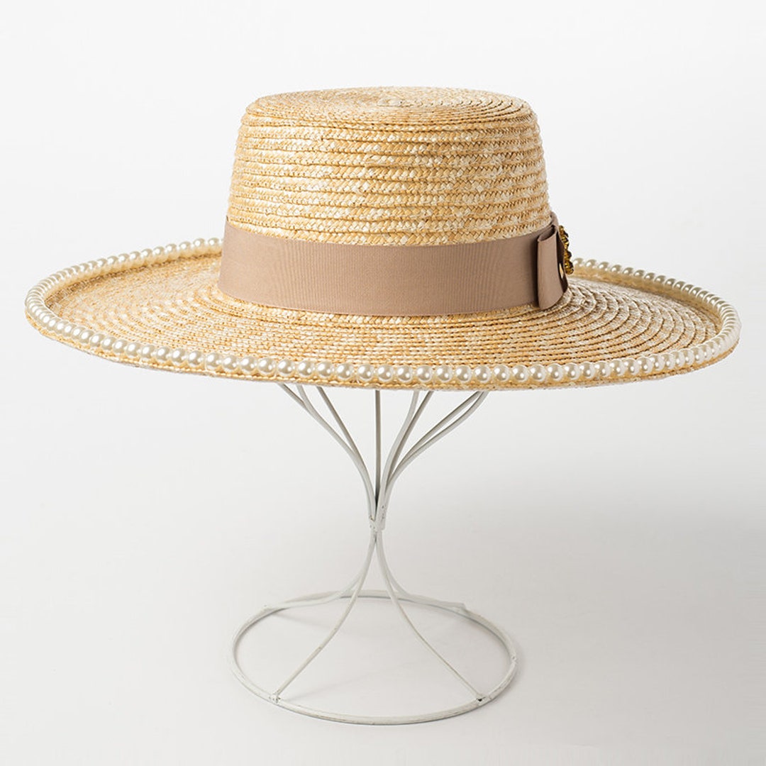 Monogram-embellished Wide-Brim Boater Hat, 43% OFF