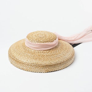 Retro plain top chiffon ribbon with wavy weave straw hat catwalk style sun hat image 9