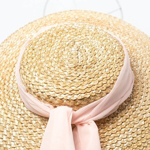 Retro plain top chiffon ribbon with wavy weave straw hat catwalk style sun hat image 4