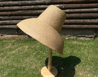 Vintage high top stage catwalk big brim lafite straw hat for ladies summer sun protection beach big brim hat