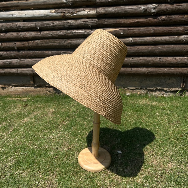 Vintage high top stage catwalk big brim lafite straw hat for ladies summer sun protection beach big brim hat