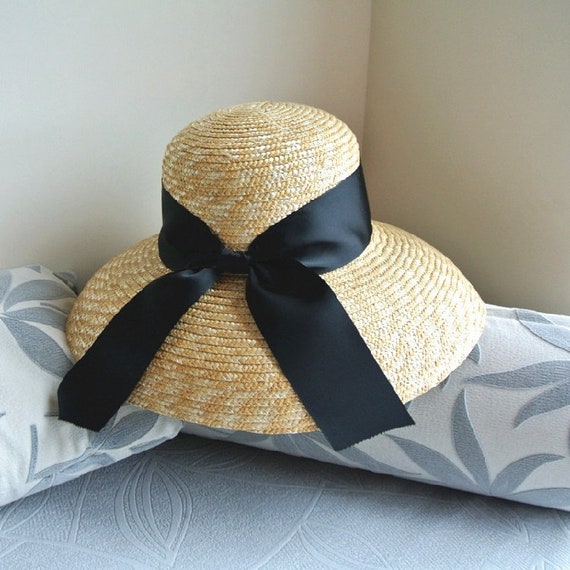 French Retro Summer Sun Hat Holiday Beach Black Big Bell hat.Women's Summer Straw hat-Straw Hat -Sun Hat