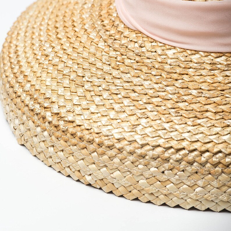 Retro plain top chiffon ribbon with wavy weave straw hat catwalk style sun hat image 5