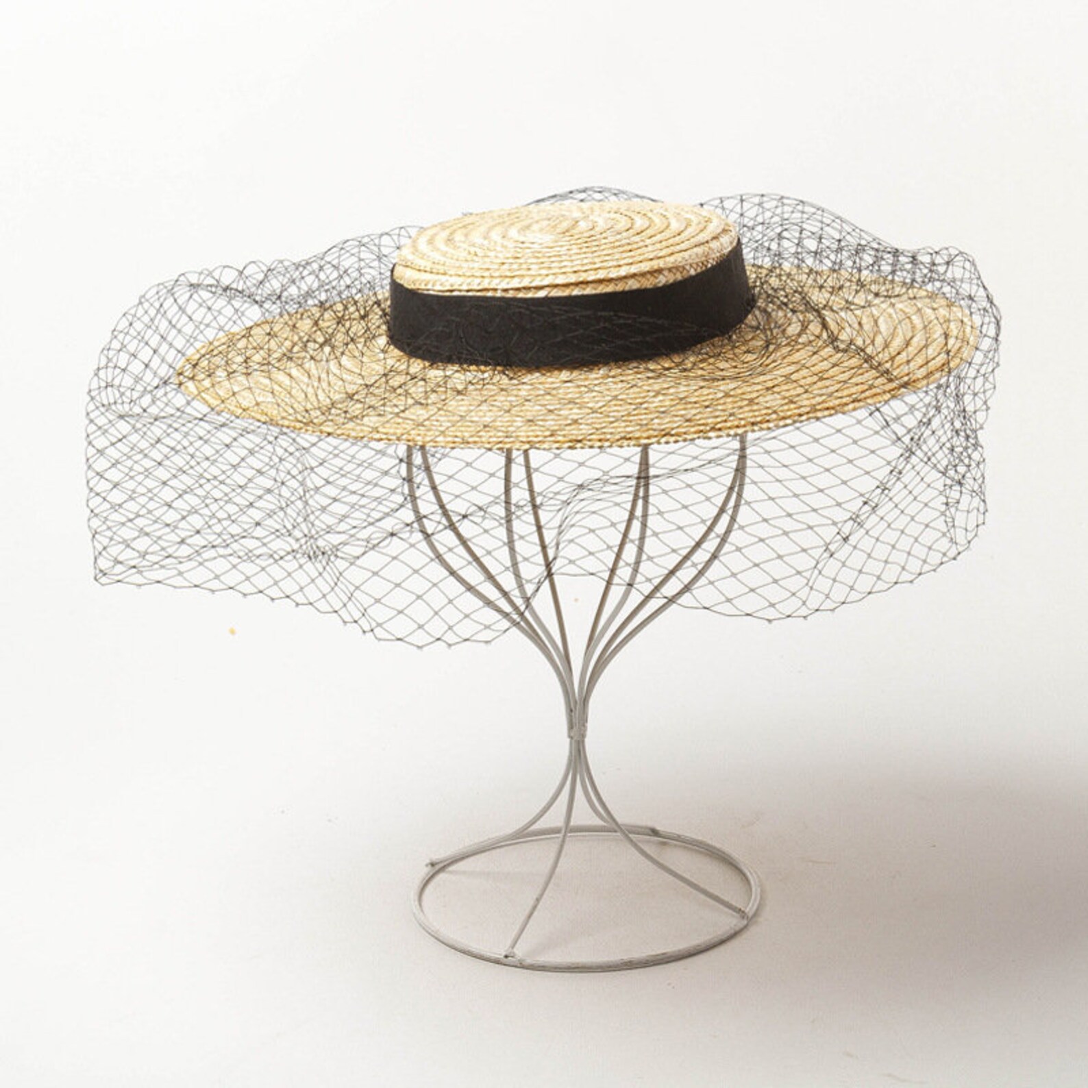 A Straw Hat With a Flat Top and Wide Eaves Decorated With Etsy