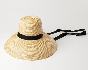 High flat top with large brim with binding straw hat fashion concave shape sun - resistant beach straw hat