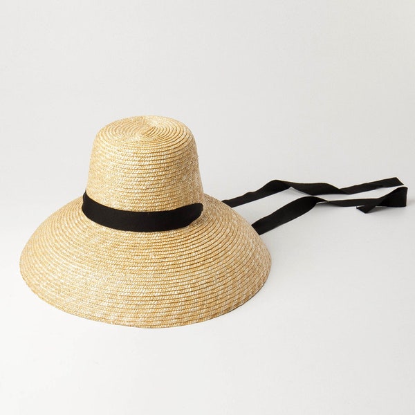 High flat top with large brim with binding straw hat fashion concave shape sun - resistant beach straw hat