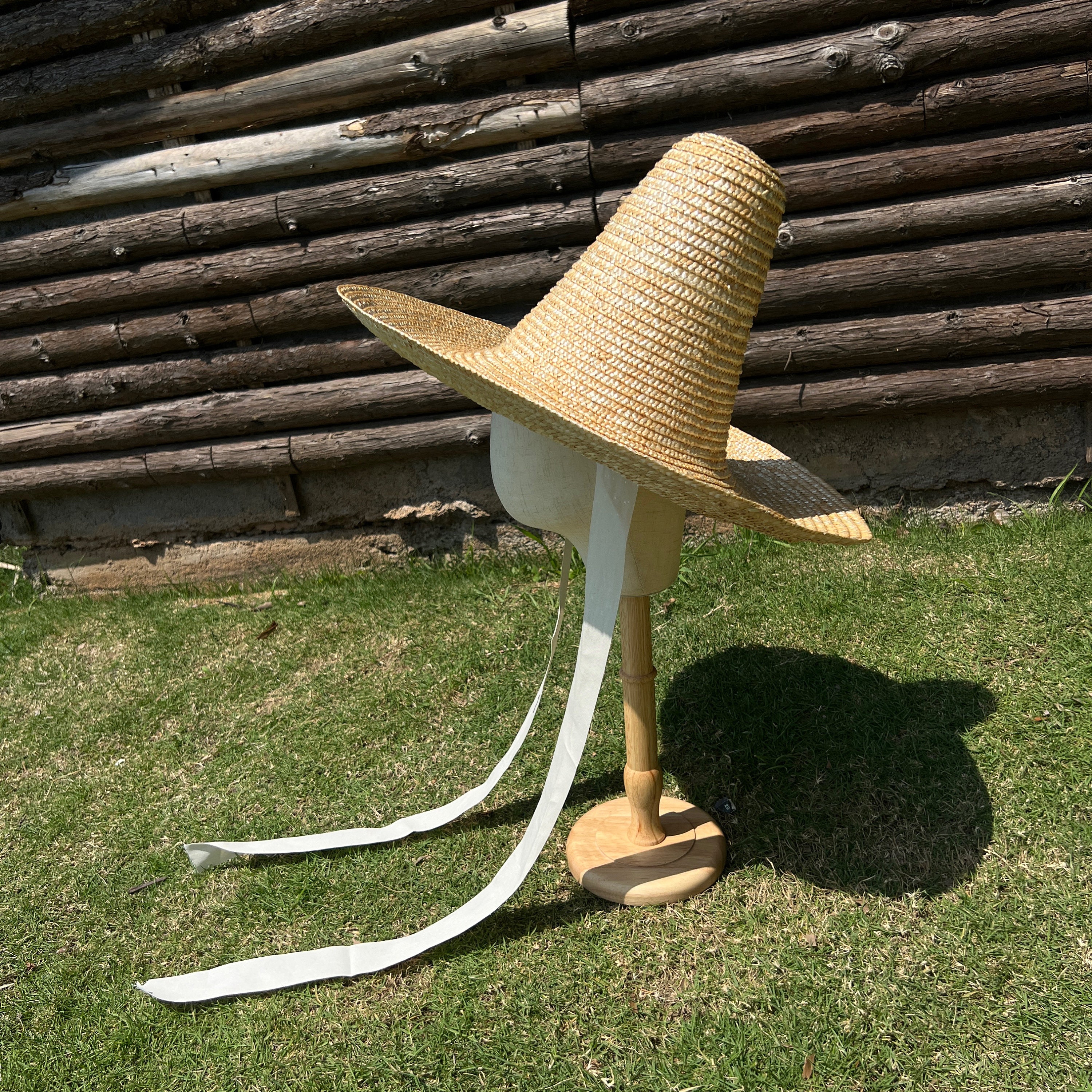 Fashion Show Modeling Straw Hat With Big Brim Straw Hat With High Pointed Top and Binding Band Etsy