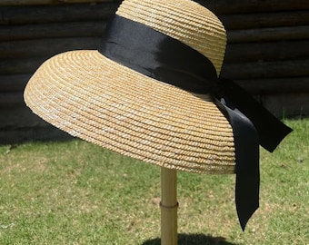 French retro summer sun hat holiday beach black big bell hat.Women's summer straw hat-Straw Hat -sun hat